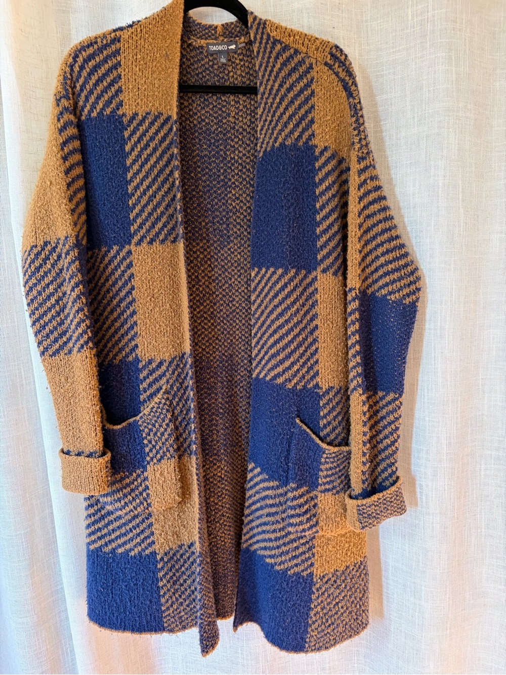 Toad&Co Navy and Camel Houndstooth Knit Cardigan